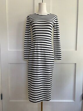 J.Crew Black & White Stripe Long Sleeve Midi Dress, Size 2